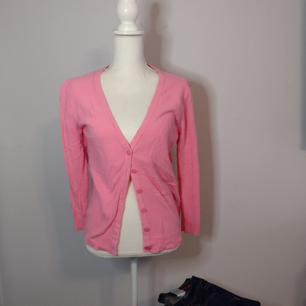 Pink 3/4 Sleeve Cotton Summer Cardigan